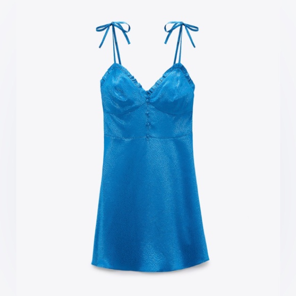 Zara Satin Tie Strap Mini Blue Dress in Electric Blue